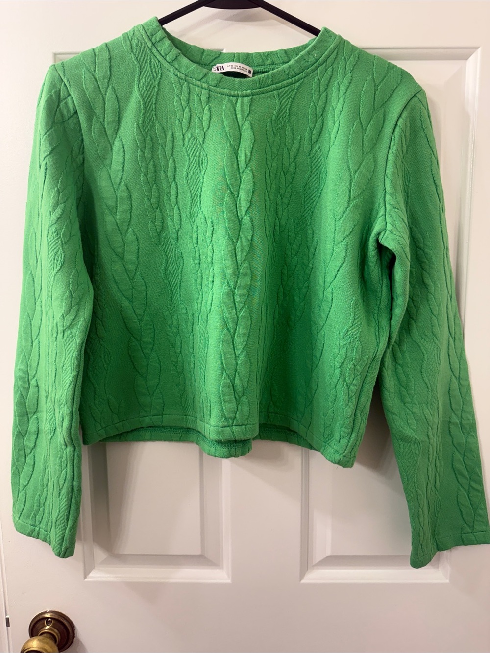 Zara Cropped Crewneck Sweatshirt in Bright Green